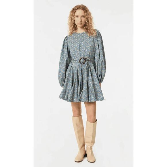 Rhode Jenny Long Sleeve Tiered Mini Dress DR00930CPP-BLPG Blue Paisley Garden XS - Picture 1 of 3